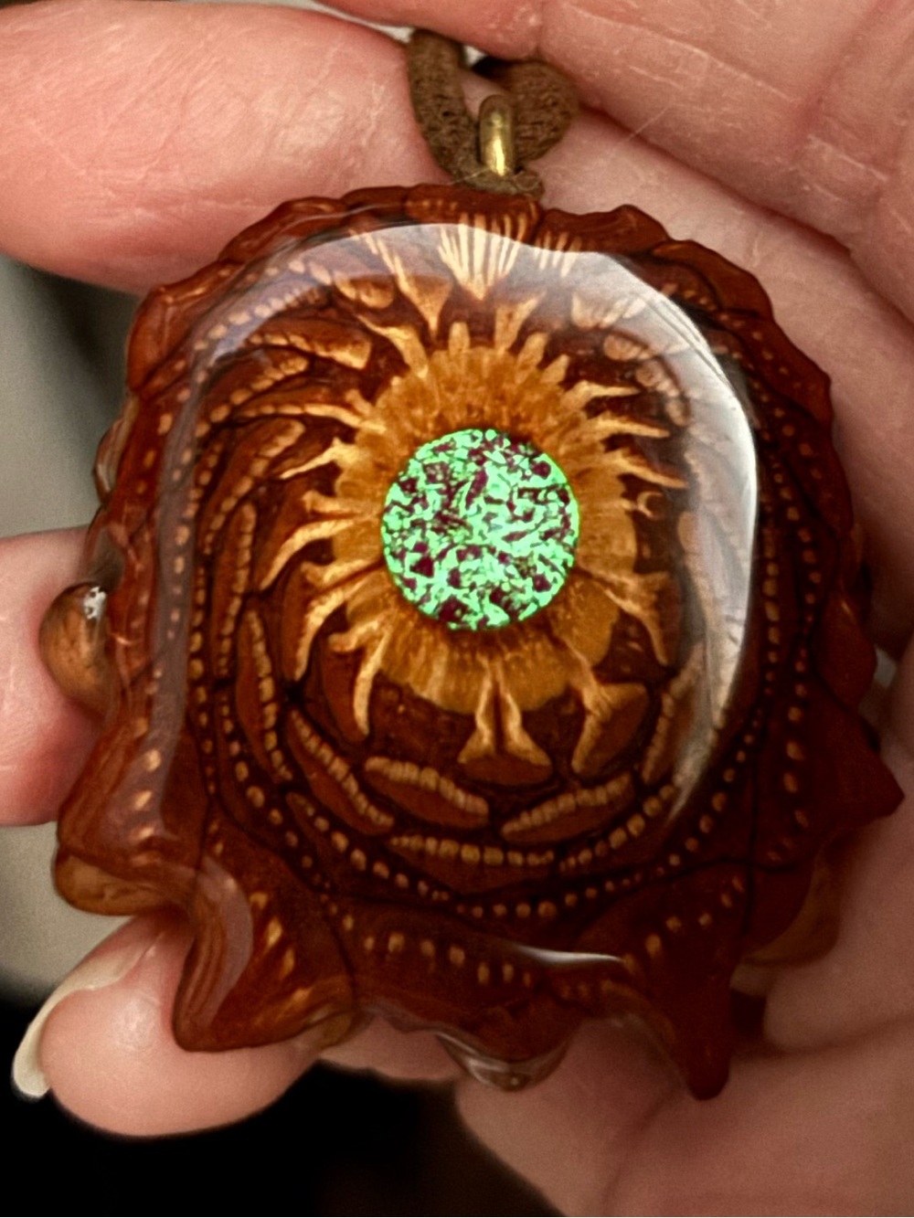 Original Unique Third Eye Pinecone Crushed Sugilite (Glows) High Shine Pendant - Picture 2 of 3
